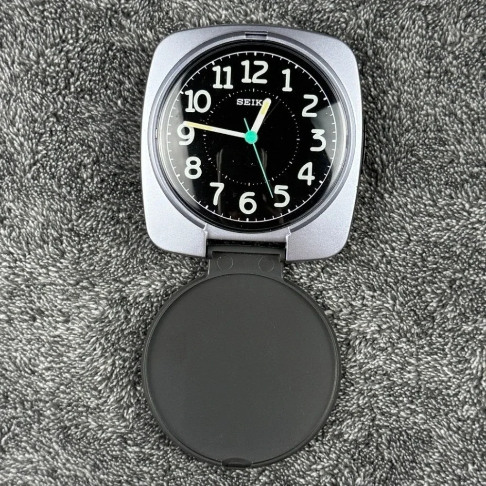 Seiko QQ2635L Travel Alarm Clock Silver Grey Folding Quartz Analog Snooze
